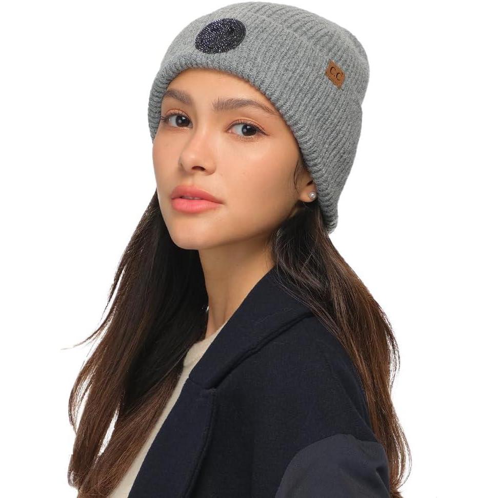 imageCC American Flag Rhinestone Beanie for Women Unisex  Sustainable Recycled Yarn Stretchable Soft Warm Knit Winter Skully HatSmilelt Grey