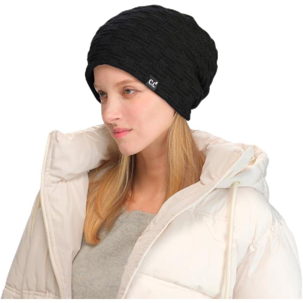 imageCC Beanie Thick Fuzzy Fleece Lined Knit BeanieBlack