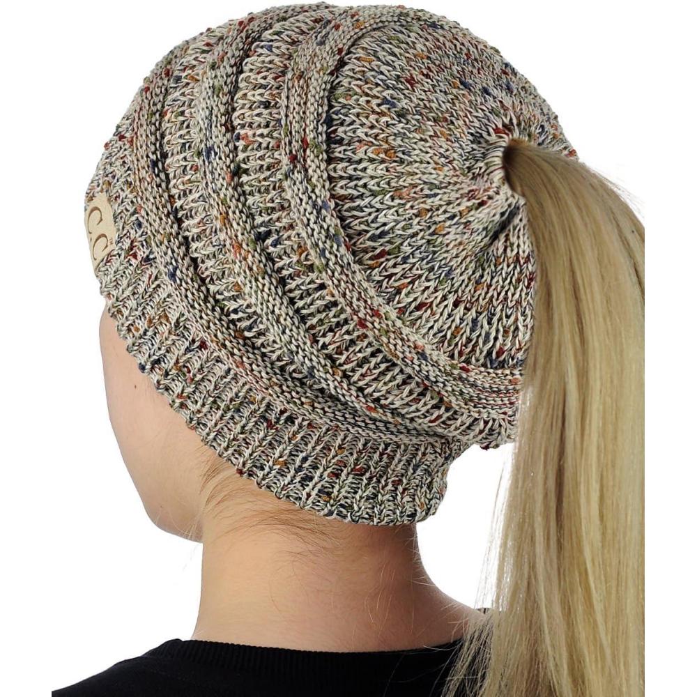 imageCC BeanieTail Cotton Blend All Season Daily Messy High Bun Ponytail Beanie HatConfetti Oatmeal