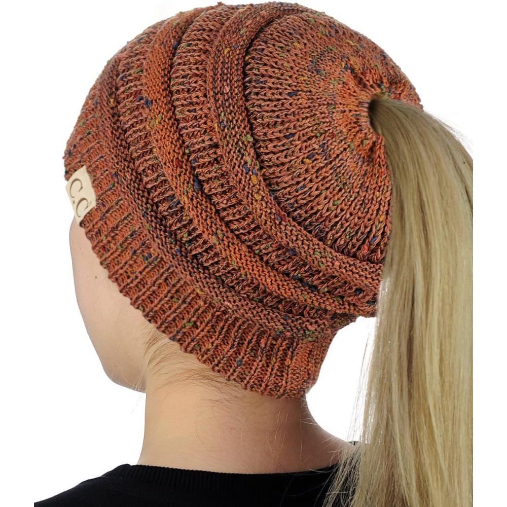 imageCC BeanieTail Cotton Blend All Season Daily Messy High Bun Ponytail Beanie HatConfetti Rust