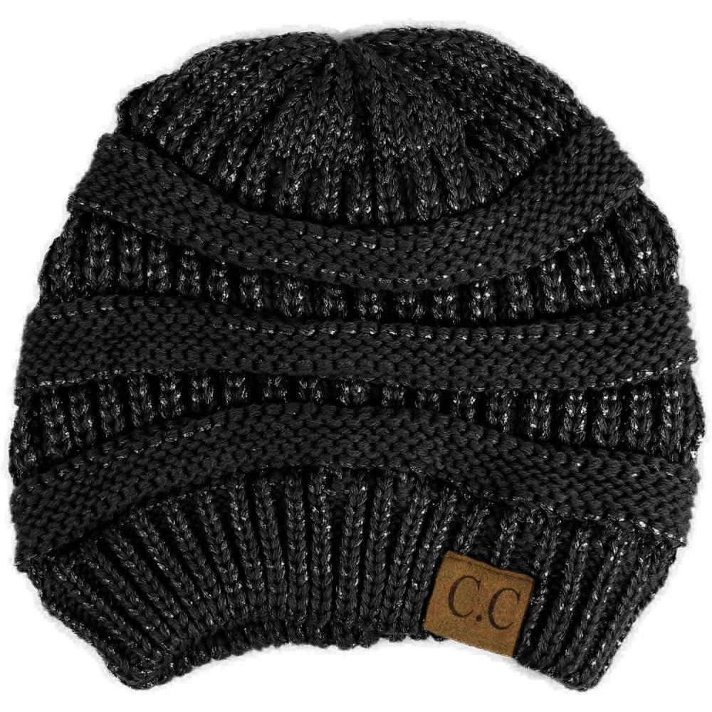 imageCC Classic Winter Fall Trendy Chunky Stretchy Cable Knit Beanie HatMetallic BlackBlack