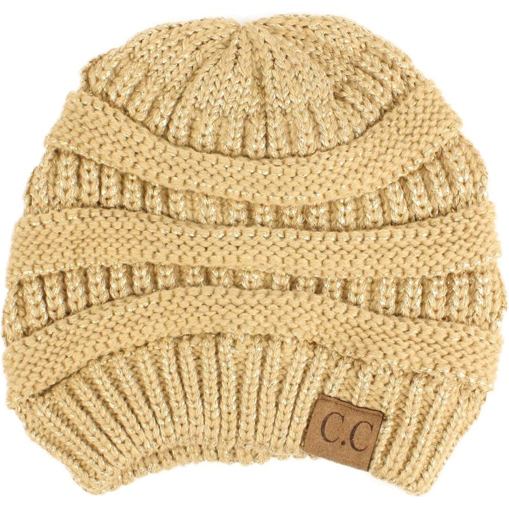 imageCC Classic Winter Fall Trendy Chunky Stretchy Cable Knit Beanie HatMetallic Gold