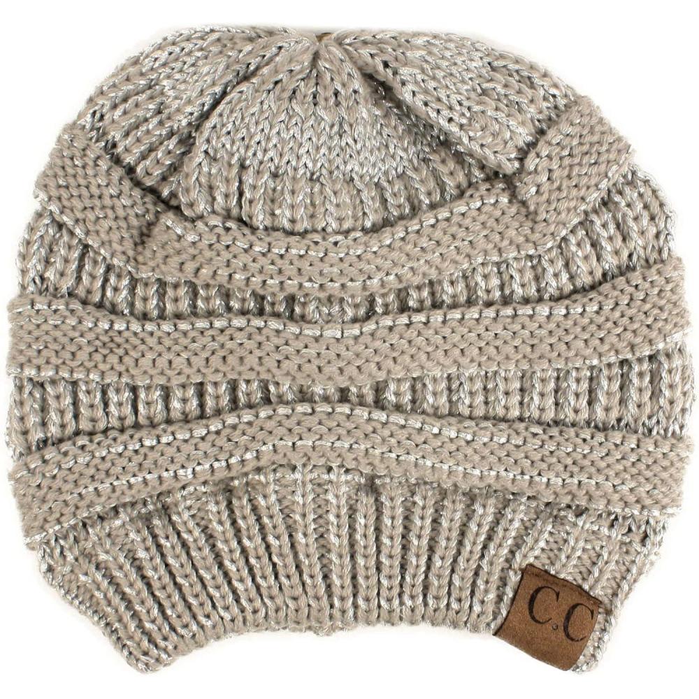 imageCC Classic Winter Fall Trendy Chunky Stretchy Cable Knit Beanie HatMetallic Silver
