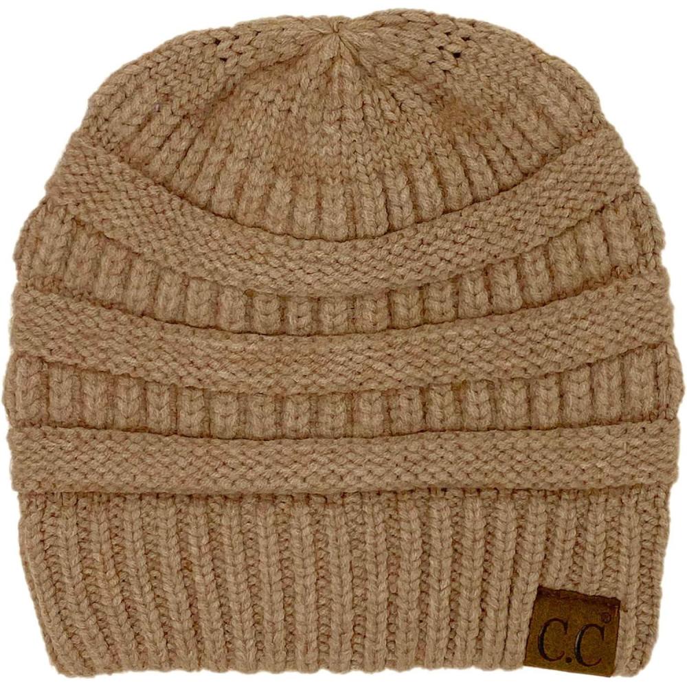 imageCC Classic Winter Fall Trendy Chunky Stretchy Cable Knit Beanie HatSnuggly Soft Lt Taupe Mix