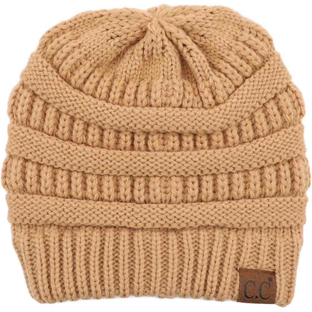 imageCC Classic Winter Fall Trendy Chunky Stretchy Cable Knit Beanie HatSolid Desert Camel