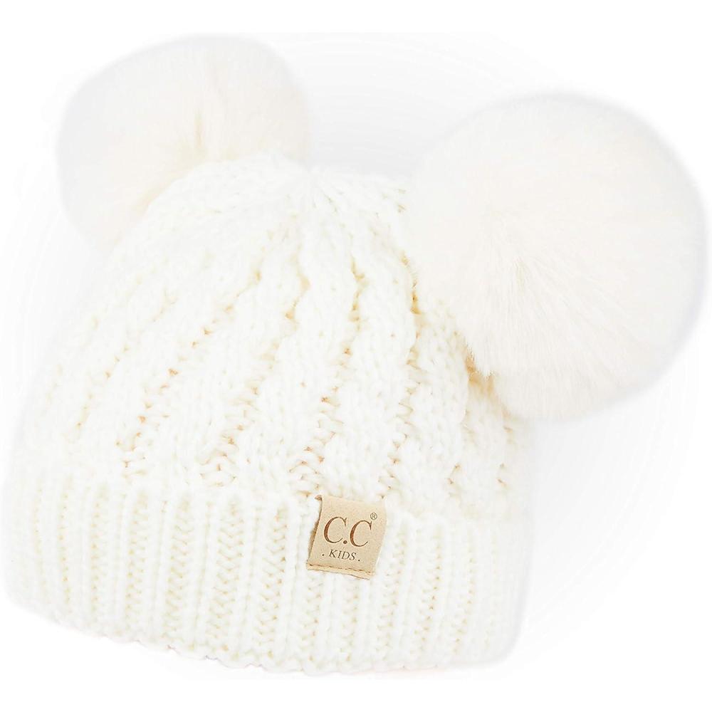 imageCC Exclusives Children Kid Double Pompom Knitted Beanie for Kids Ages 25 KID23KID24KIDS2055A Pompom Ivory Solid