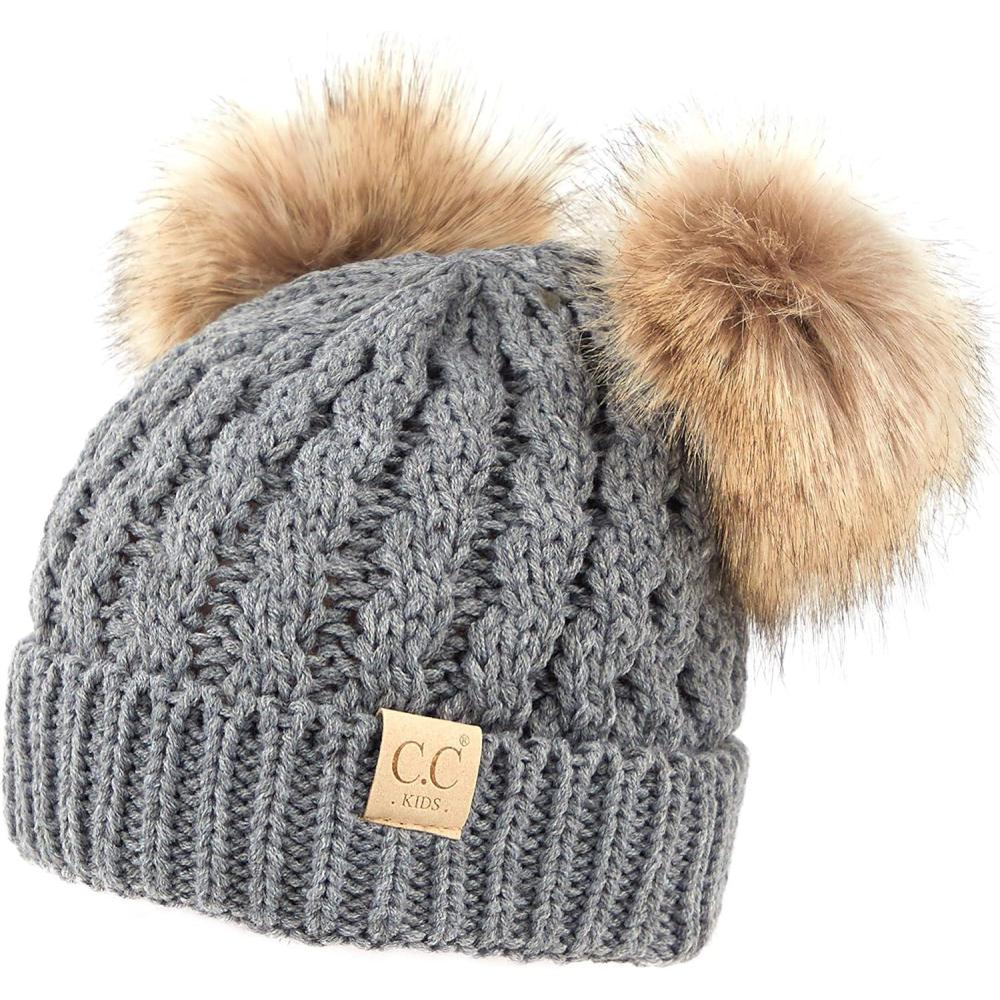 imageCC Exclusives Children Kid Double Pompom Knitted Beanie for Kids Ages 25 KID23KID24KIDS2055A Pompom Lt Mel Grey