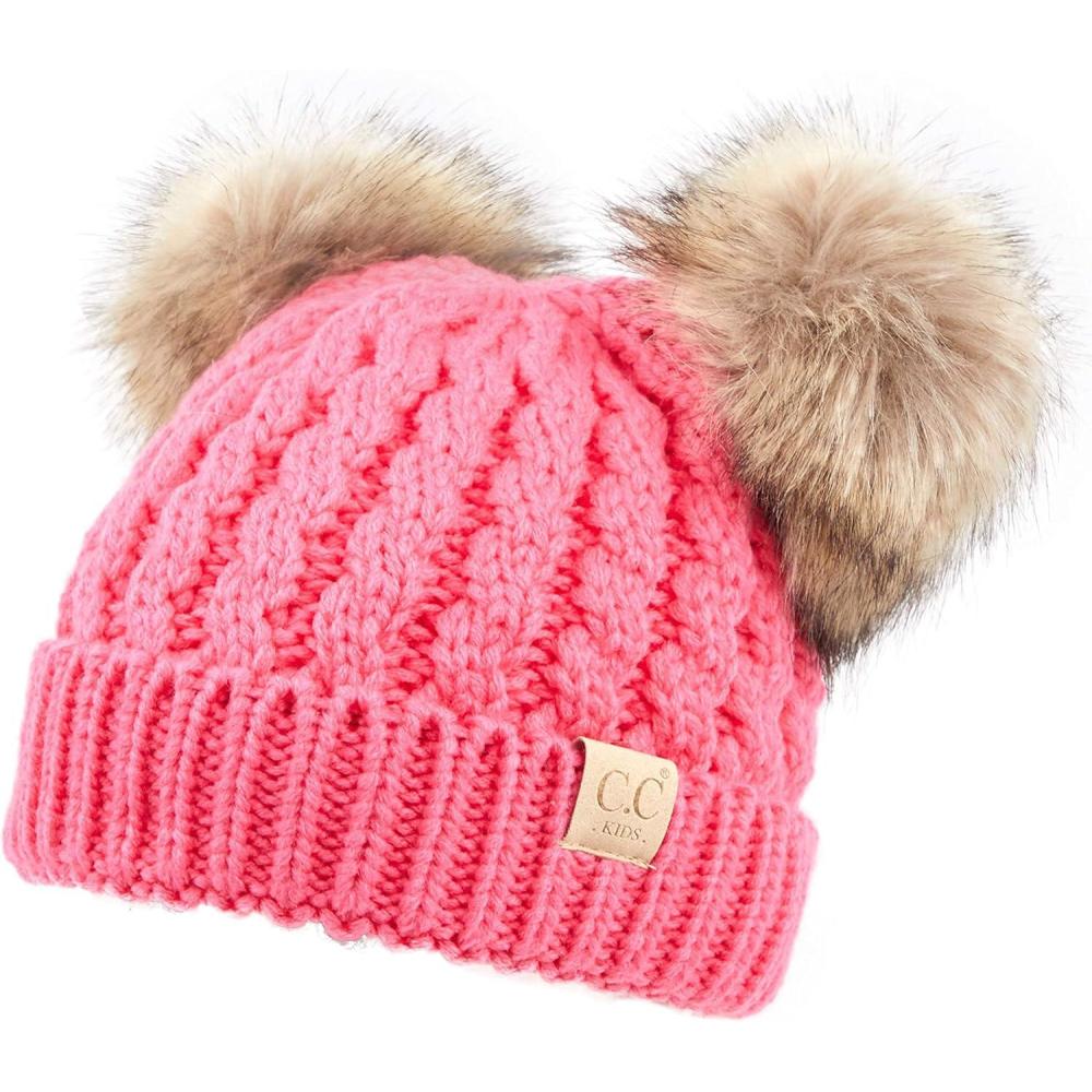 imageCC Exclusives Children Kid Double Pompom Knitted Beanie for Kids Ages 25 KID23KID24KIDS2055A Pompom New Candy Pink