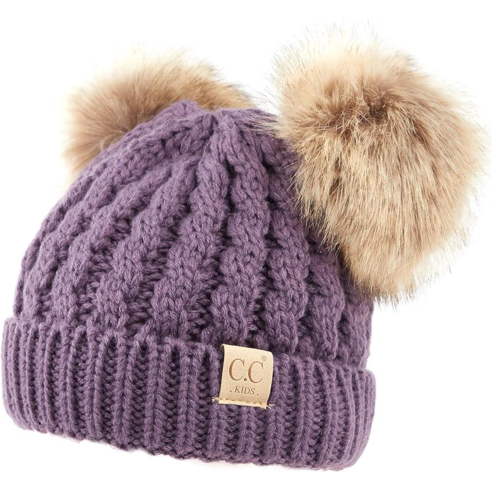 imageCC Exclusives Children Kid Double Pompom Knitted Beanie for Kids Ages 25 KID23KID24KIDS2055A Pompom Violet