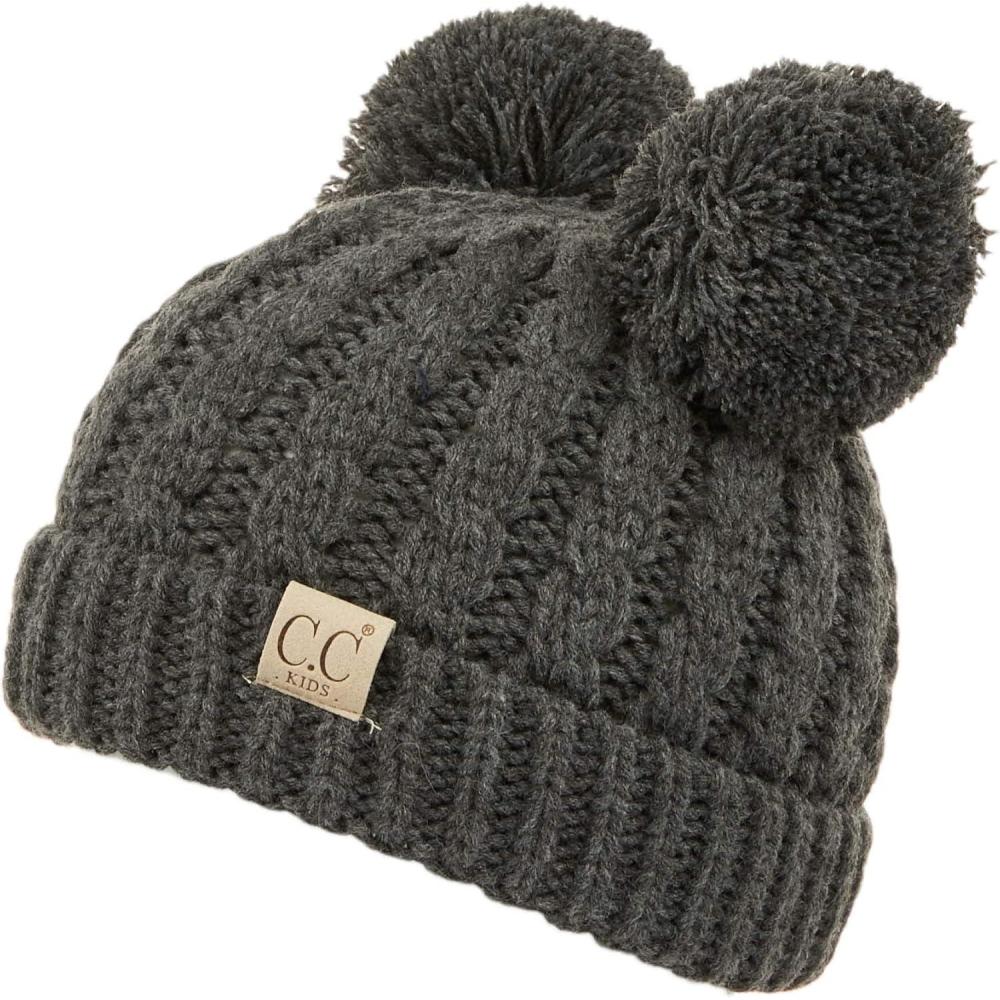 imageCC Exclusives Children Kid Double Pompom Knitted Beanie for Kids Ages 25 KID23KID24KIDS2055Dk Mel Grey Amz