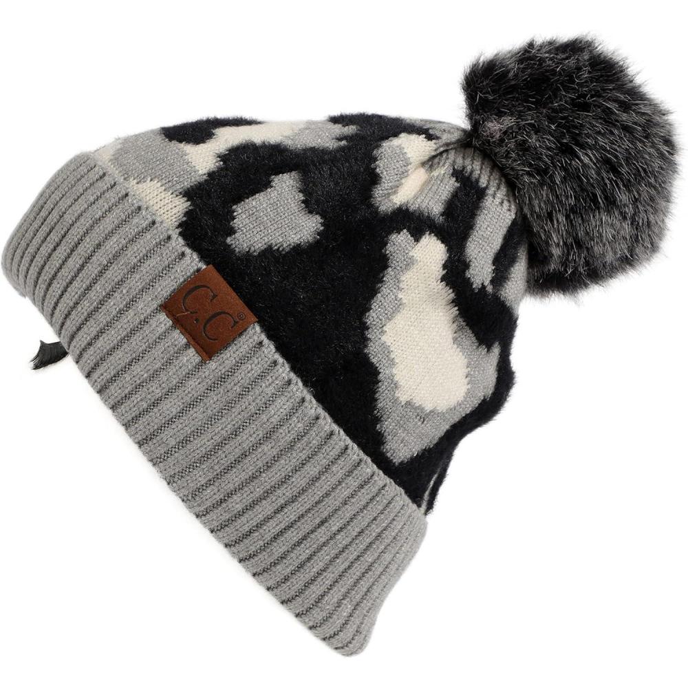 imageCC Exclusives Plush Yarn Pom Beanie hat with Daisy Pattern HAT2093HAT3001HAT4005HAT4009HAT4023Camogrey
