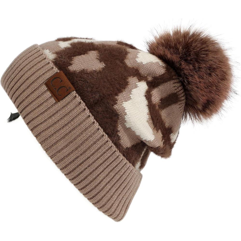 imageCC Exclusives Plush Yarn Pom Beanie hat with Daisy Pattern HAT2093HAT3001HAT4005HAT4009HAT4023Camotaupe
