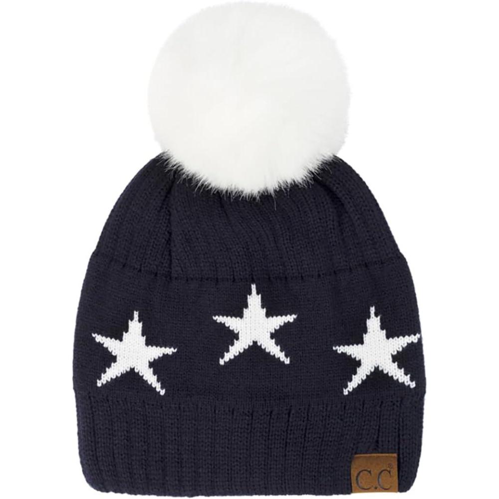 imageCC Exclusives Plush Yarn Pom Beanie hat with Daisy Pattern HAT2093HAT3001HAT4005HAT4009HAT4023Starnavy