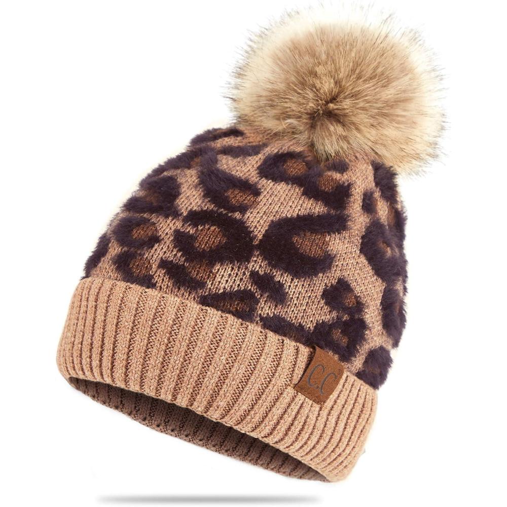 imageCC Exclusives Soft Beanie hat with Leopard Pattern and Fur PomHAT7001SF7001Latteleo