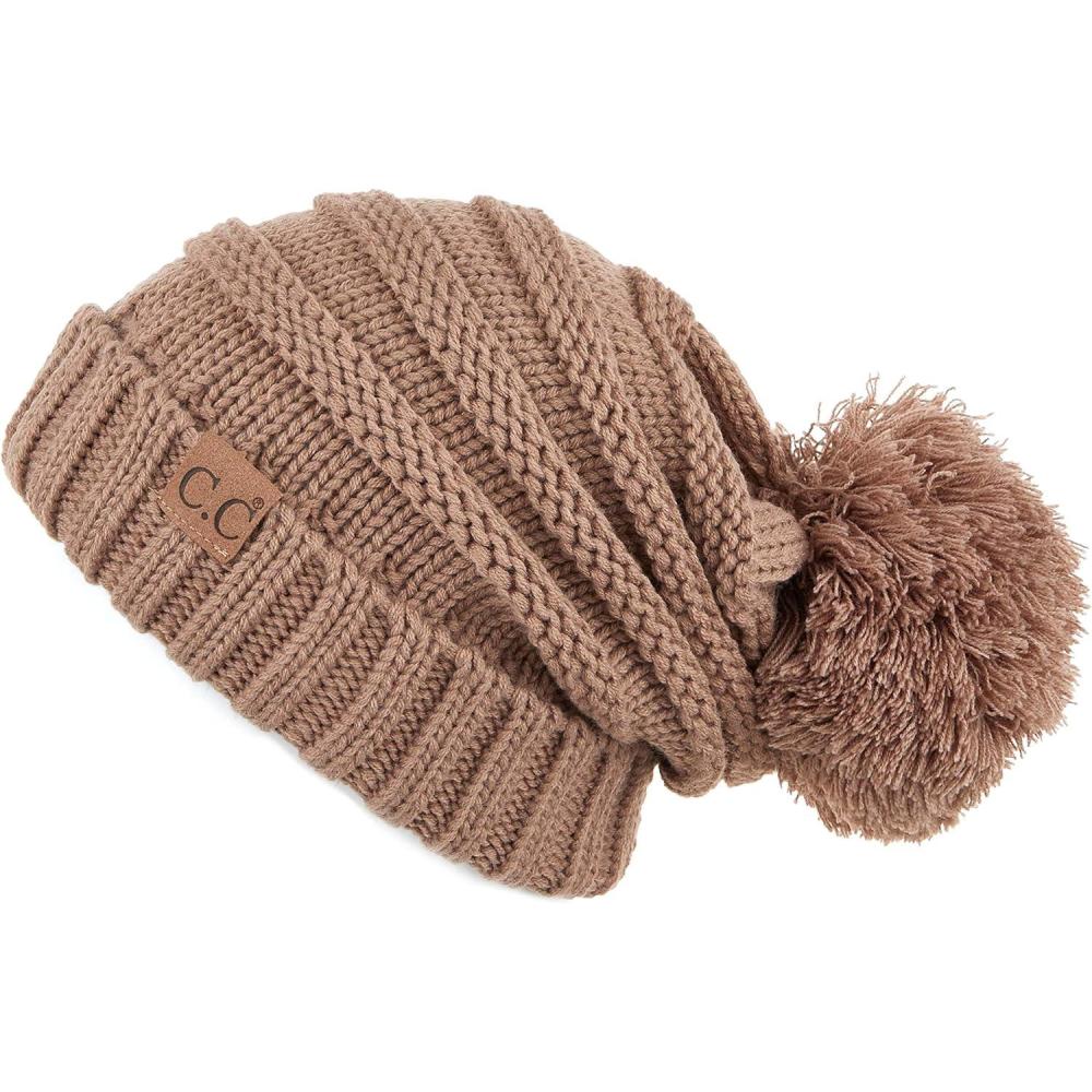 imageCC Exclusives Unisex Oversized Slouchy Beanie with Pom HAT100POM Taupe