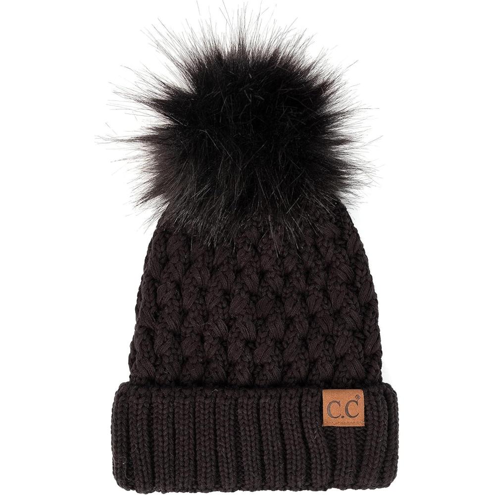 imageCC Exclusives Womens Winter Seed Stitched Confetti Pom Beanie Hat HAT1816HAT2214HAT2085HAT3841A Lattice Crossover Stitchblack