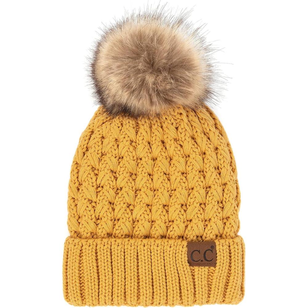 imageCC Exclusives Womens Winter Seed Stitched Confetti Pom Beanie Hat HAT1816HAT2214HAT2085HAT3841A Lattice Crossover Stitchhoney Mustard