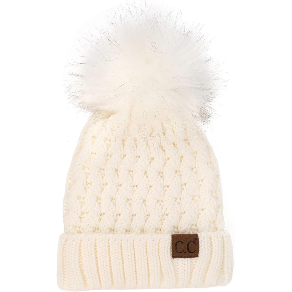 imageCC Exclusives Womens Winter Seed Stitched Confetti Pom Beanie Hat HAT1816HAT2214HAT2085HAT3841A Lattice Crossover Stitchivory