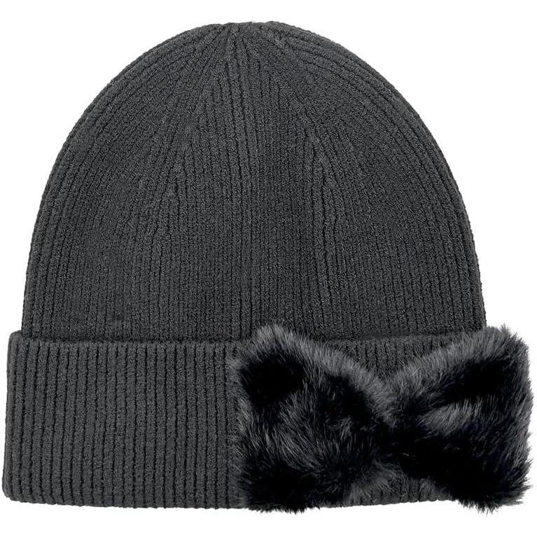imageCC Faux Fur Bow Winter Beanie for WomenBlack