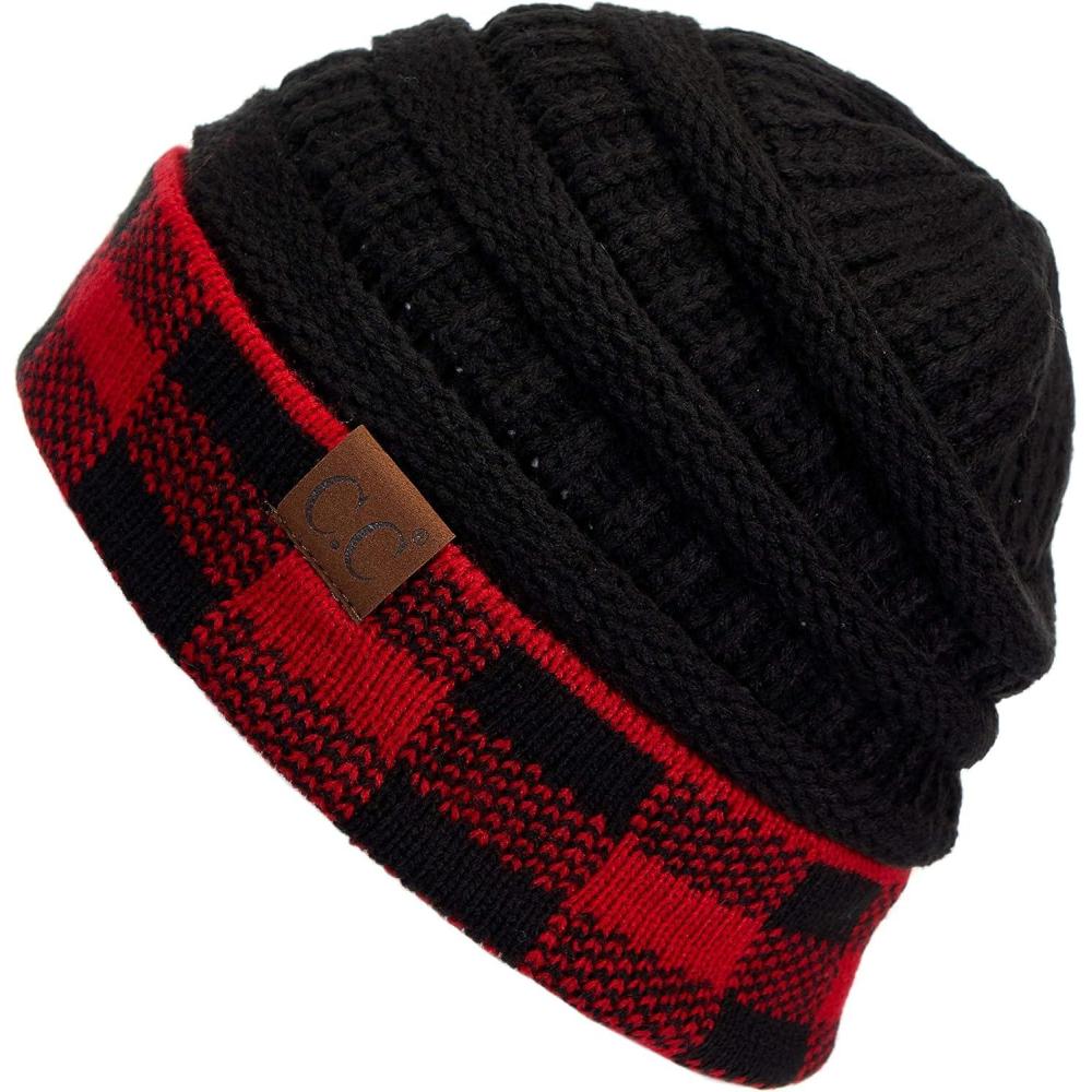 imageCC Hatsandscarf CC Exclusives Solid Color Beanie Tail Hat1 Buffalo CheckRed