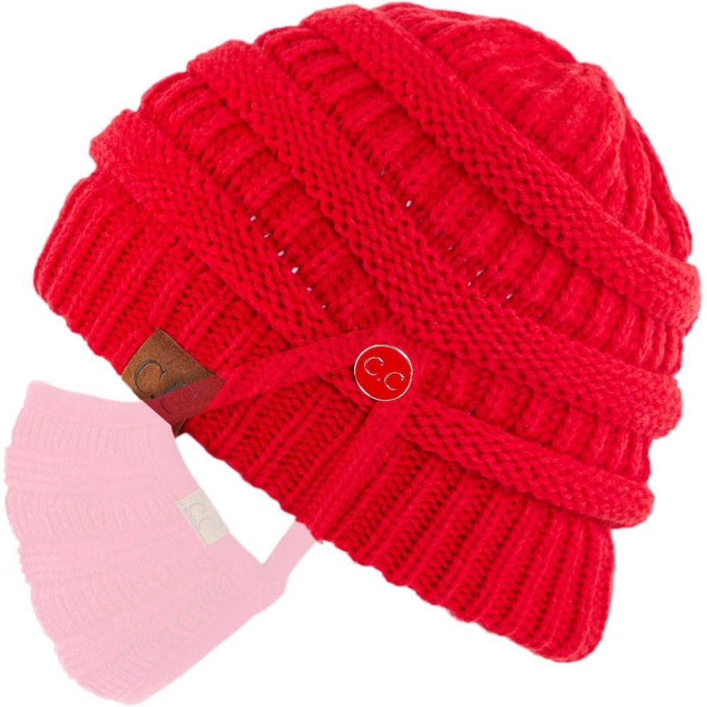 imageCC Hatsandscarf CC Exclusives Solid Color Beanie Tail HatA Button Red