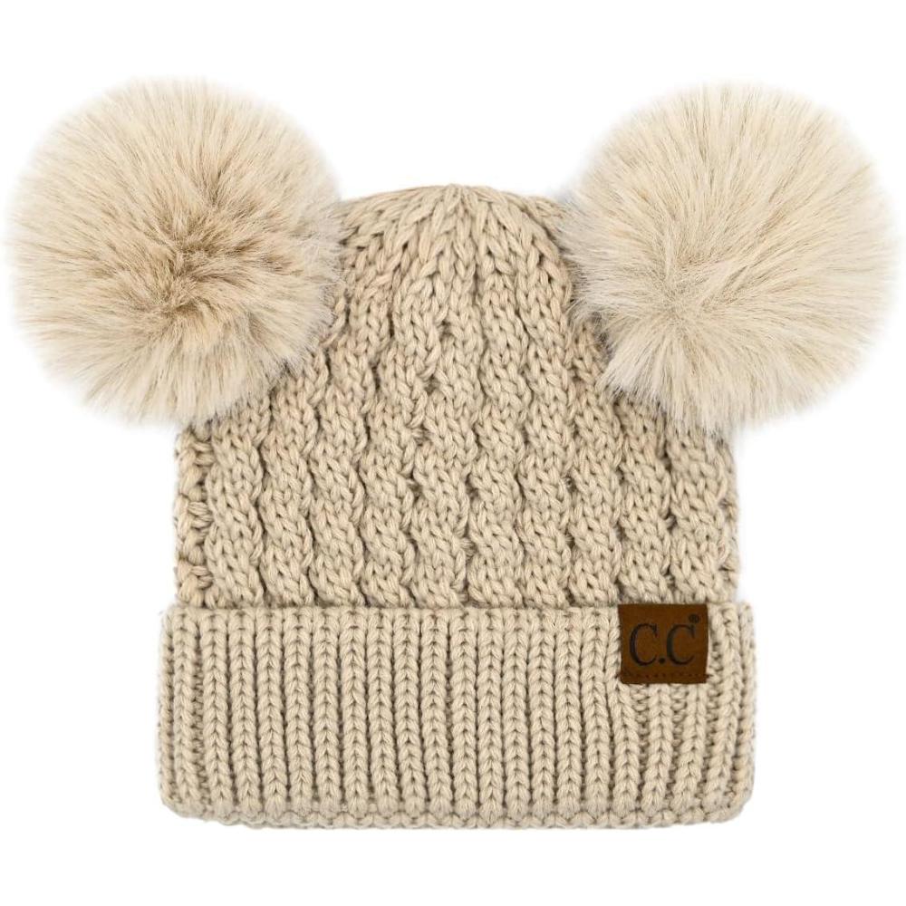 imageCC Hatsandscarf Exclusives Cable Knit Double Pom Winter Beanie HAT2055HAT23Beigecolor Natural Pom