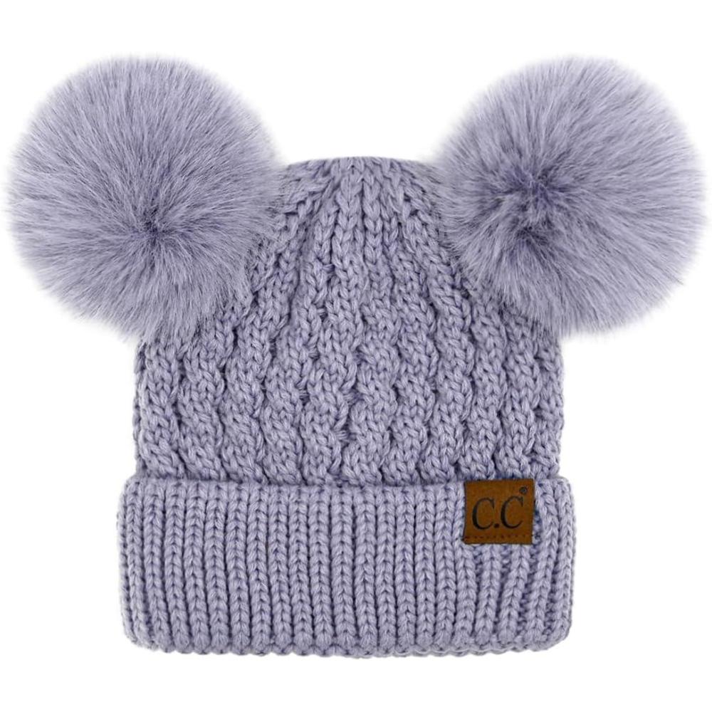 imageCC Hatsandscarf Exclusives Cable Knit Double Pom Winter Beanie HAT2055HAT23Lavendercolor Natural Pom
