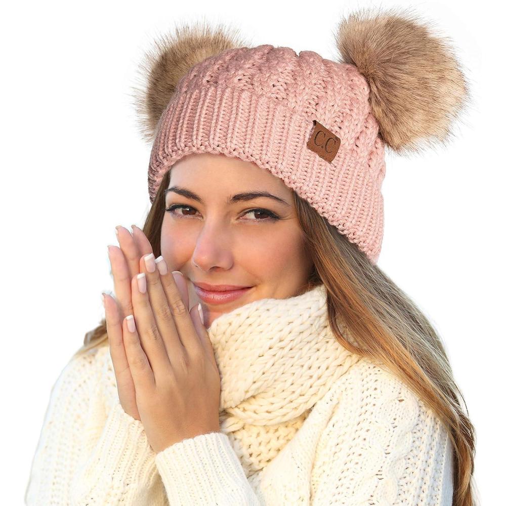 imageCC Hatsandscarf Exclusives Cable Knit Double Pom Winter Beanie HAT2055HAT23Rosenatural Pom