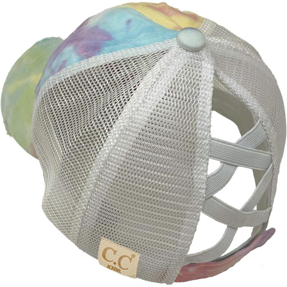 imageCC Kids 25 Ponytail Messy Buns Ponycaps Baseball Visor Cap HatCriss Cross Distressed Tie Dye Cotton Candy