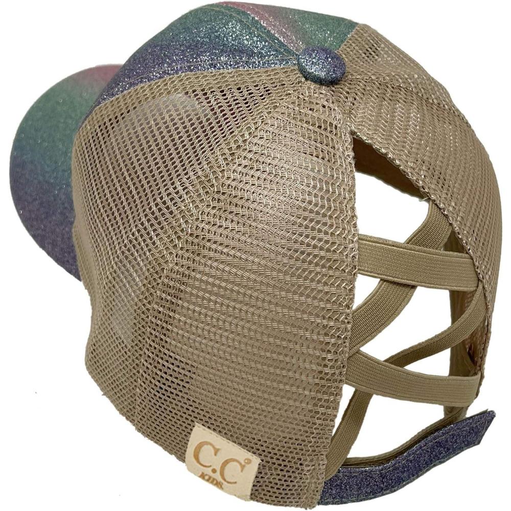 imageCC Kids 25 Ponytail Messy Buns Ponycaps Baseball Visor Cap HatCriss Cross Ombre Glitter Purple Multi