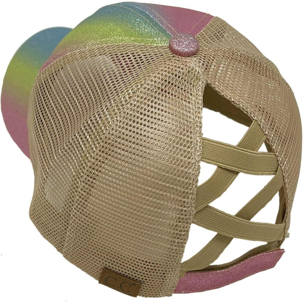 imageCC Kids 25 Ponytail Messy Buns Ponycaps Baseball Visor Cap HatOmbre pink
