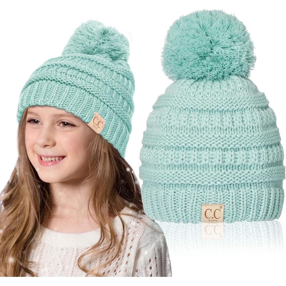 imageCC Kids Beanie Ages 25 Warm Chunky Stretchy Knit Slouch Beanie Skull Kids Hat with PomMint