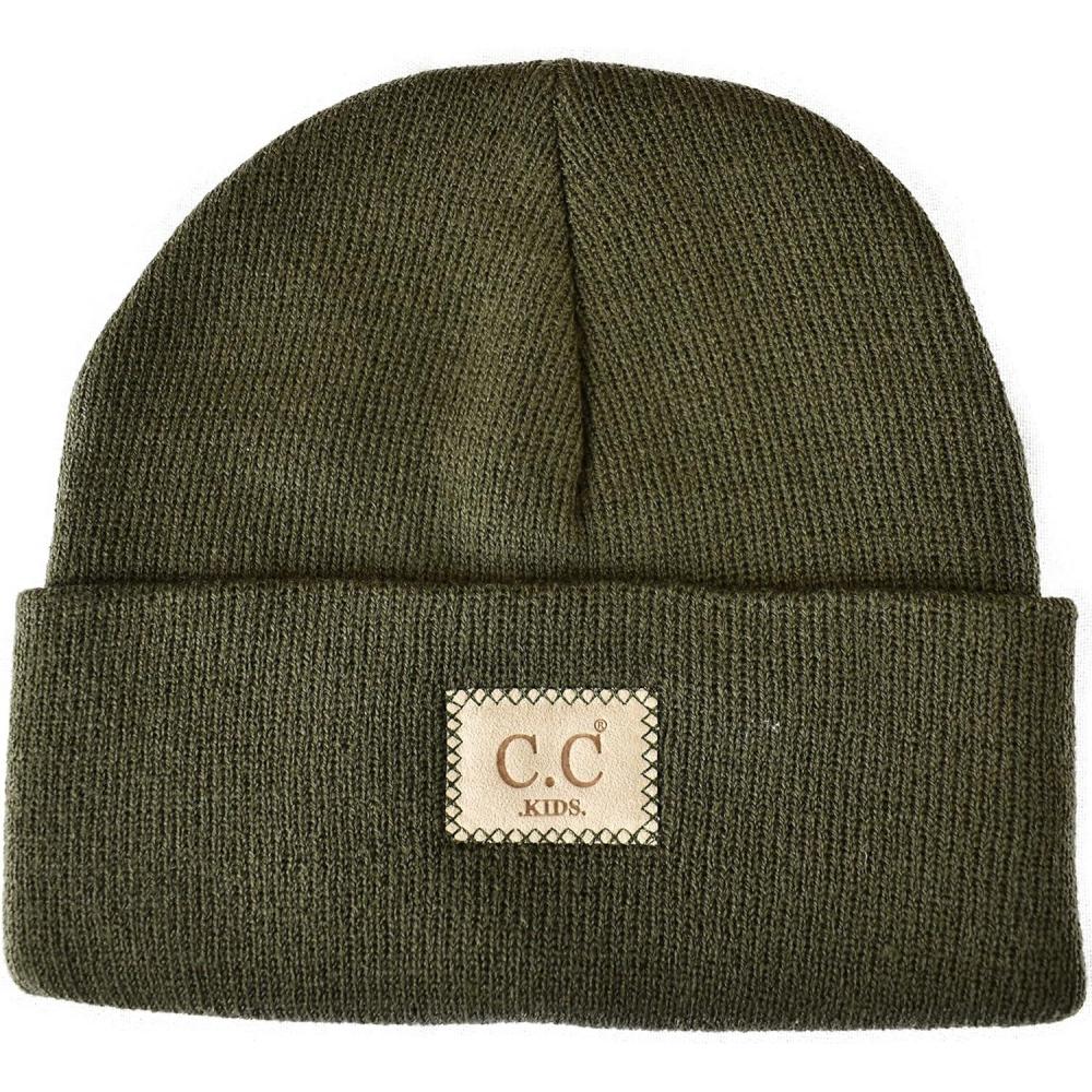 imageCC Kids Childrens Winter Knit Plain Cuff Skull Cap Beanie HatDark Olive