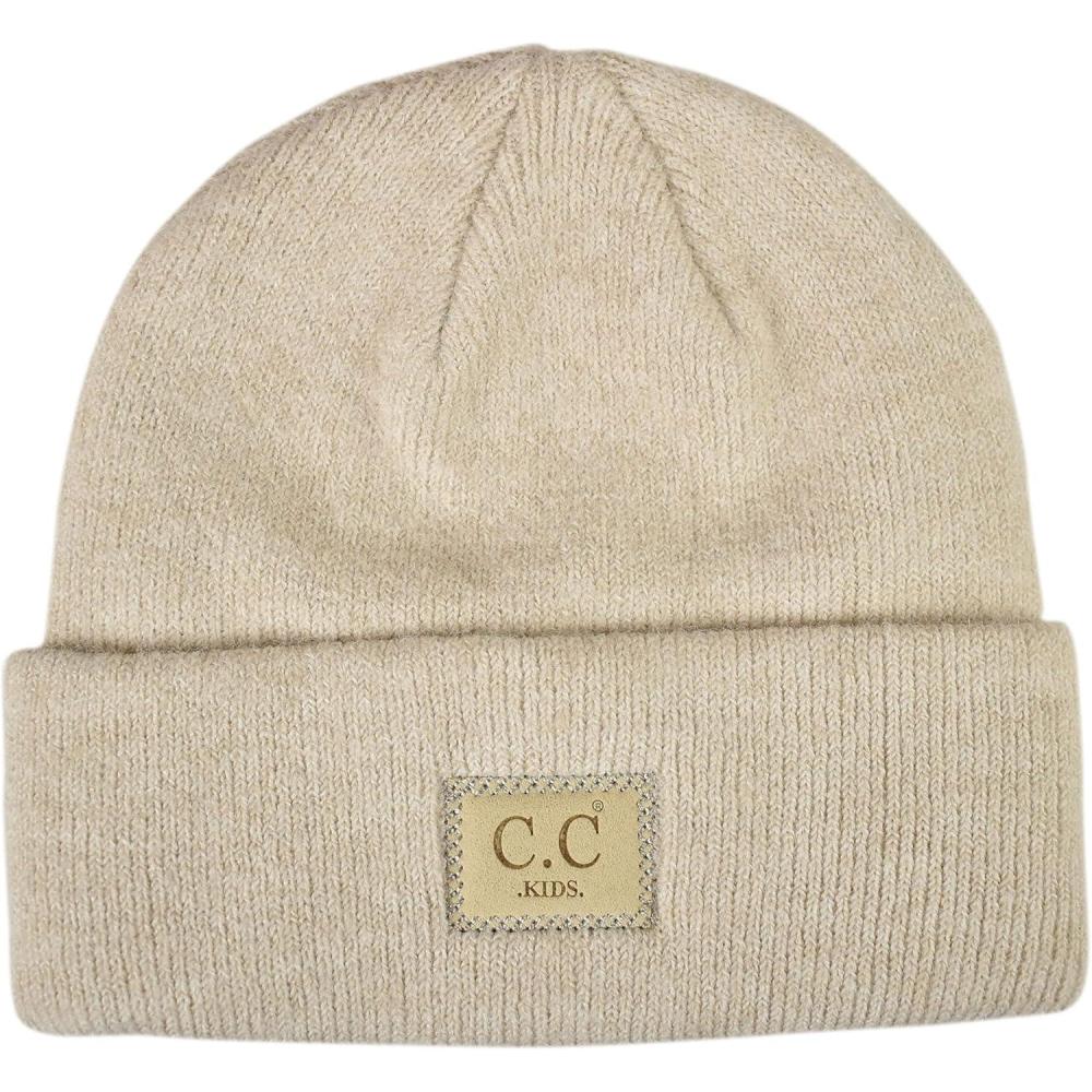 imageCC Kids Childrens Winter Knit Plain Cuff Skull Cap Beanie HatHeather Classic Light Beige