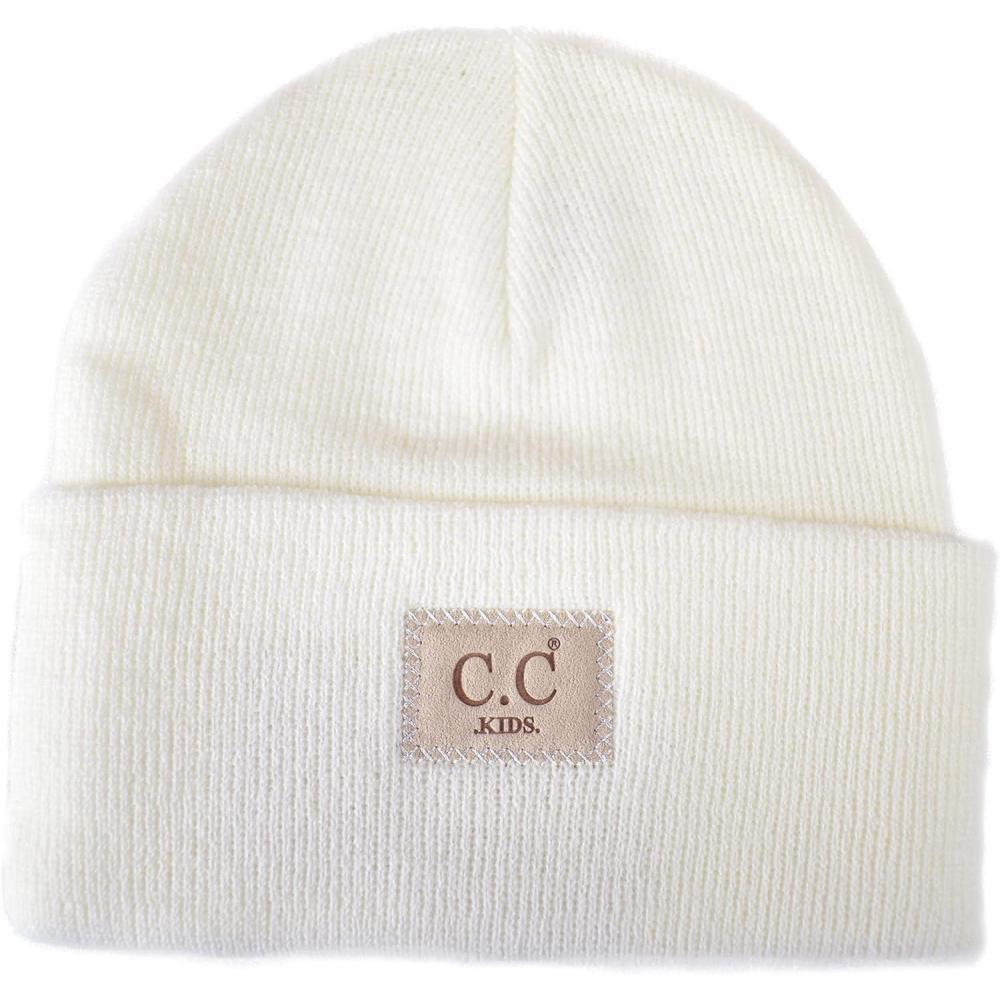 imageCC Kids Childrens Winter Knit Plain Cuff Skull Cap Beanie HatIvory