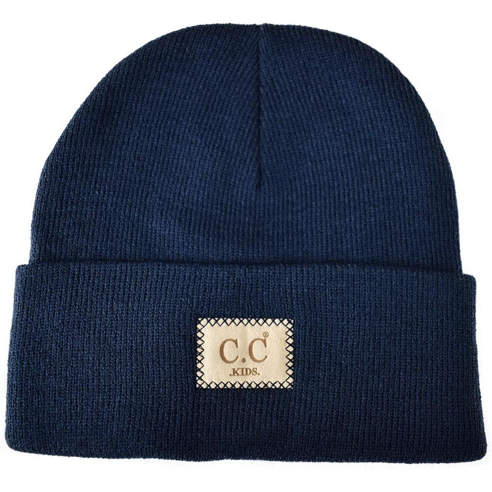 imageCC Kids Childrens Winter Knit Plain Cuff Skull Cap Beanie HatNavy