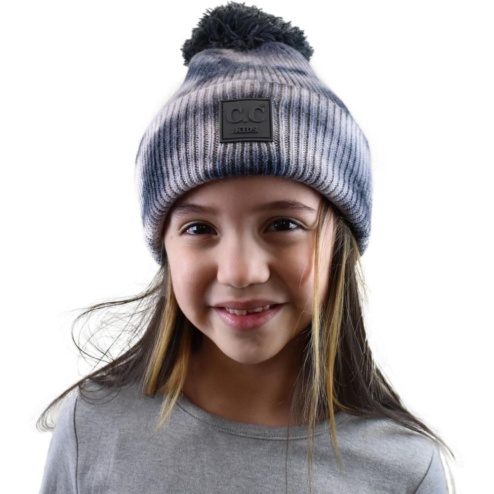 imageCC Kids Childrens Winter Thick Knit Tie Dye Pom Cuff BeanieDark GrayLight Gray