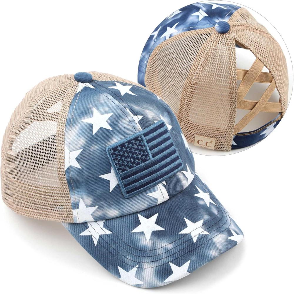imageCC Kids CrissCross Elastic Band Distressed Star Print Pony Cap for Kids KIDSBT933Navy