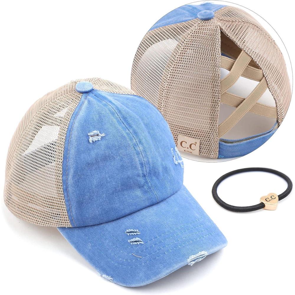 imageCC Kids CrissCross Elastic Band Ponytail Caps Messy Buns Trucker Plain Baseball Cap KIDSBT780Blue Moon