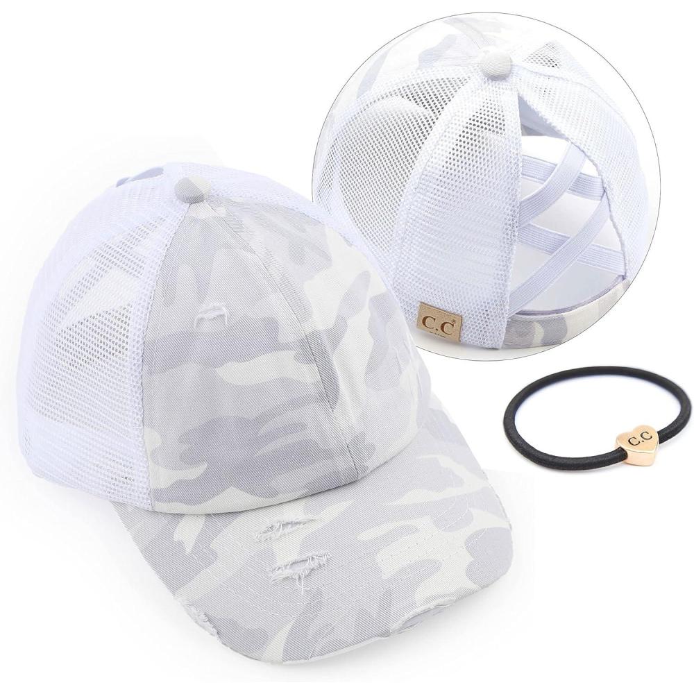 imageCC Kids CrissCross Elastic Band Ponytail Caps Messy Buns Trucker Plain Baseball Cap KIDSBT780Camowhite