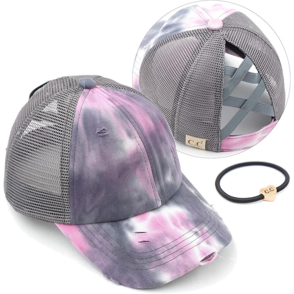 imageCC Kids CrissCross Elastic Band Ponytail Caps Messy Buns Trucker Plain Baseball Cap KIDSBT791Grey