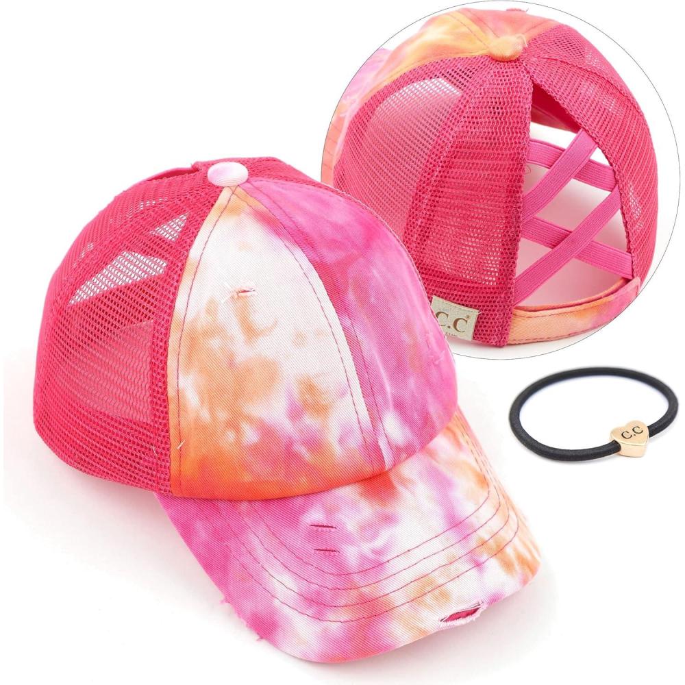 imageCC Kids CrissCross Elastic Band Ponytail Caps Messy Buns Trucker Plain Baseball Cap KIDSBT791Orange