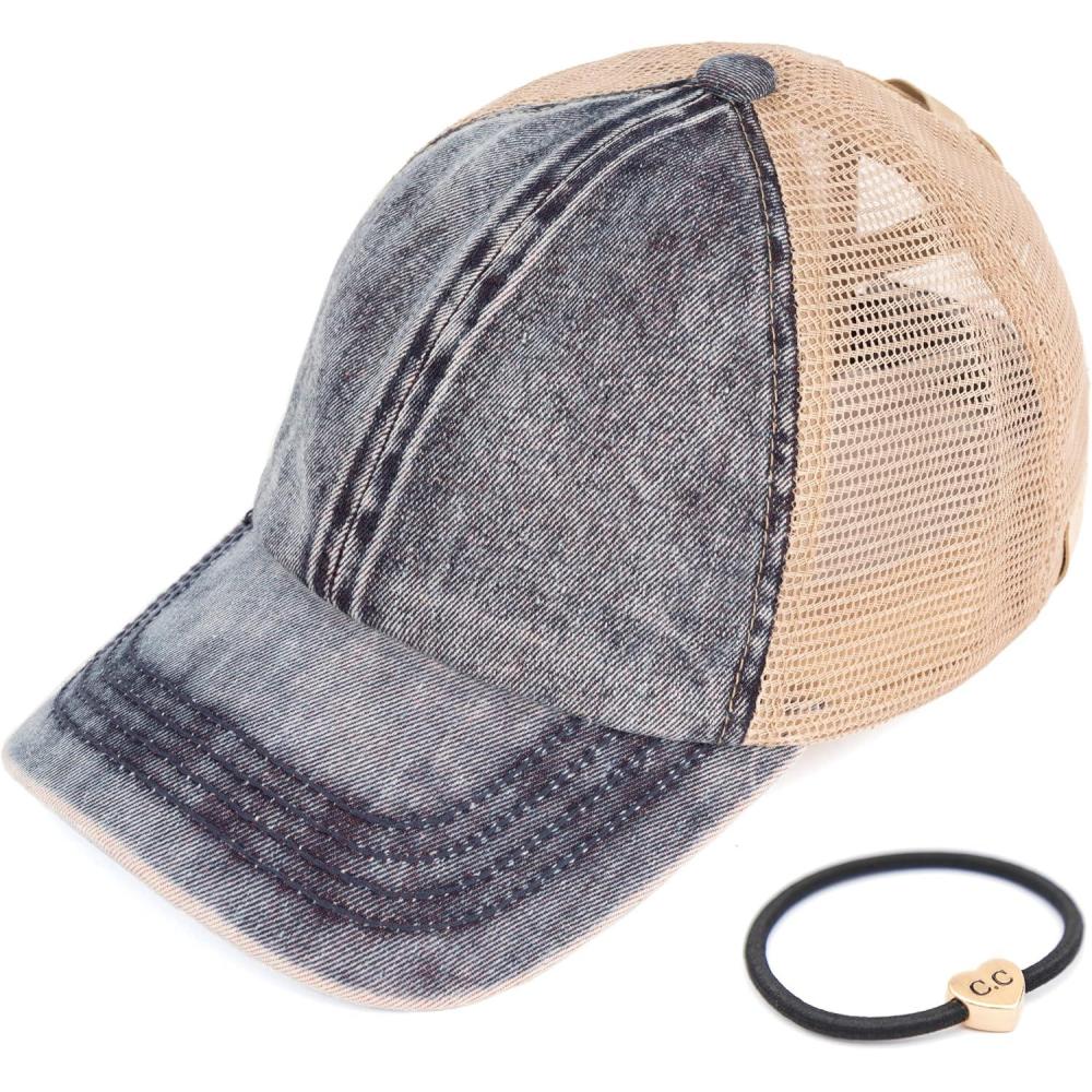 imageCC Kids CrissCross Elastic Band Stone Washed Denim Baseball Pony Cap for Kids KIDSBT1009Denim