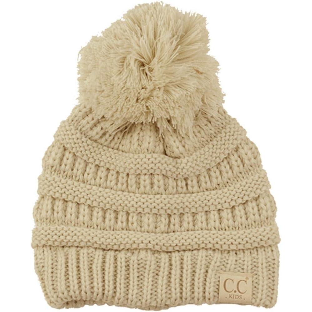 imageCC Kids Cute Warm and Comfy Pom Pom Childrens Knit Ski Beanie HatBeige