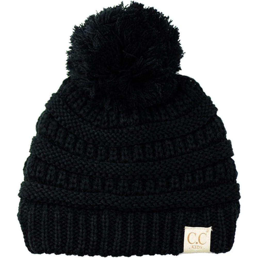 imageCC Kids Cute Warm and Comfy Pom Pom Childrens Knit Ski Beanie HatBlack