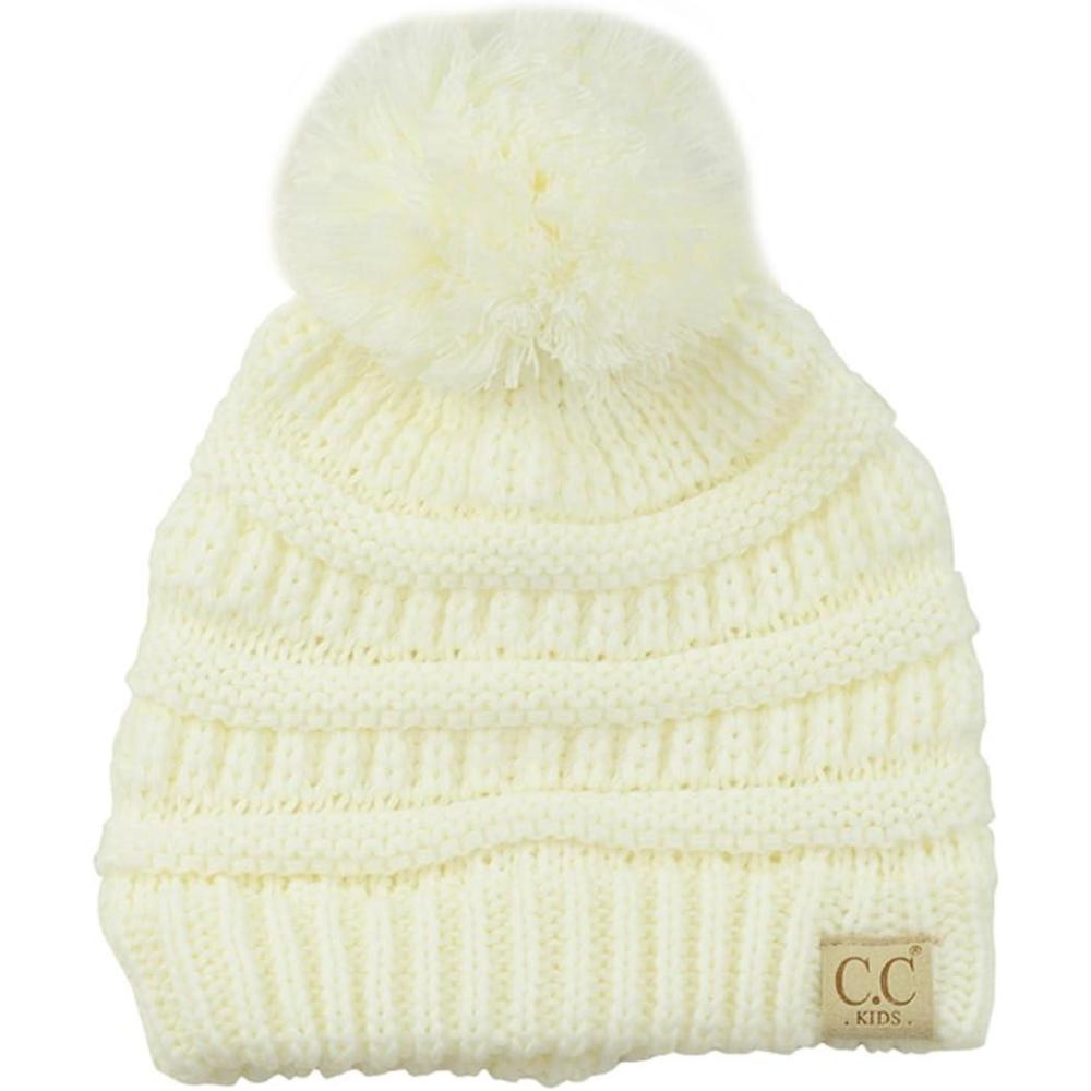 imageCC Kids Cute Warm and Comfy Pom Pom Childrens Knit Ski Beanie HatIvory