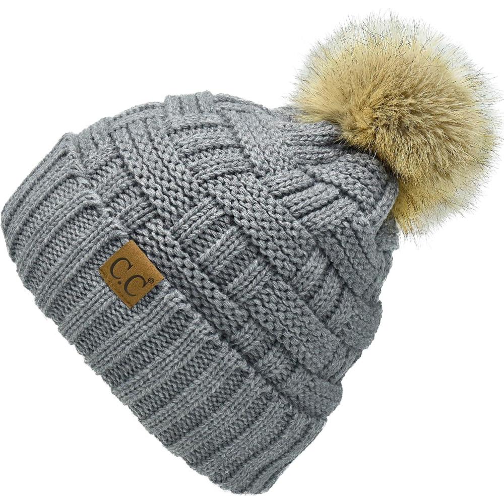 imageCC Knit Beanie Hat  Fuzzy Fleece Lined Warm Winter Hat for Women Soft Stretchy Slouchy Knit Cap Cold Weather BeanieLight Melange Grey