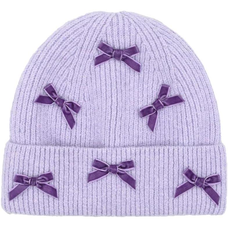 imageCC Knit Mini Velvet Bow Cuff Beanie for WomenLavender