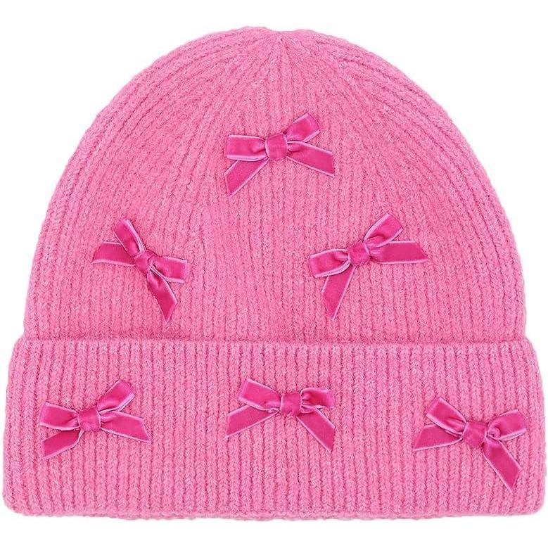 imageCC Knit Mini Velvet Bow Cuff Beanie for WomenPink