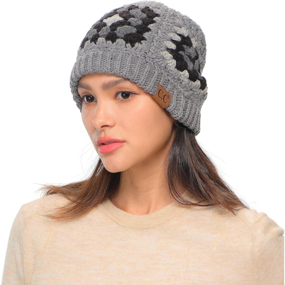 imageCC Multi Color Crochet Beanie ampamp Headwrap for Women Unisex  Stretchable Soft Warm Knit Winter Skully HatGrey